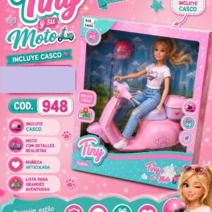 Muñeca Tiny en moto Caja